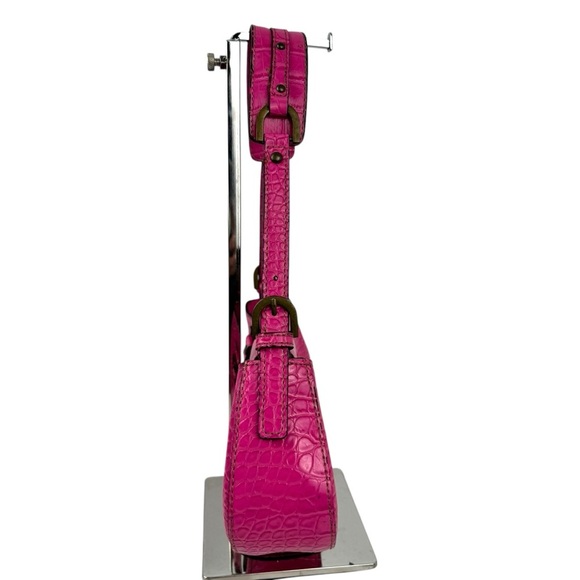 Guess Vintage Women's Mini Shoulder Bag Y2K Pink Croc Embossed Retro Barbiecore - Picture 5 of 16